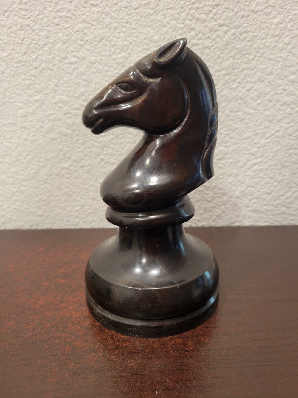 Vintage 1960s Handcrafted Bronze Chess Knight Horse Statue Paperweight 7"H